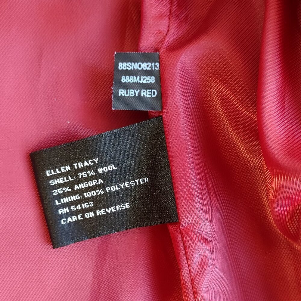 Ellen Tracy Wool & Angora Pea Coat Ruby Red Size XS Classic Elegant 'Like New - Picture 9 of 10